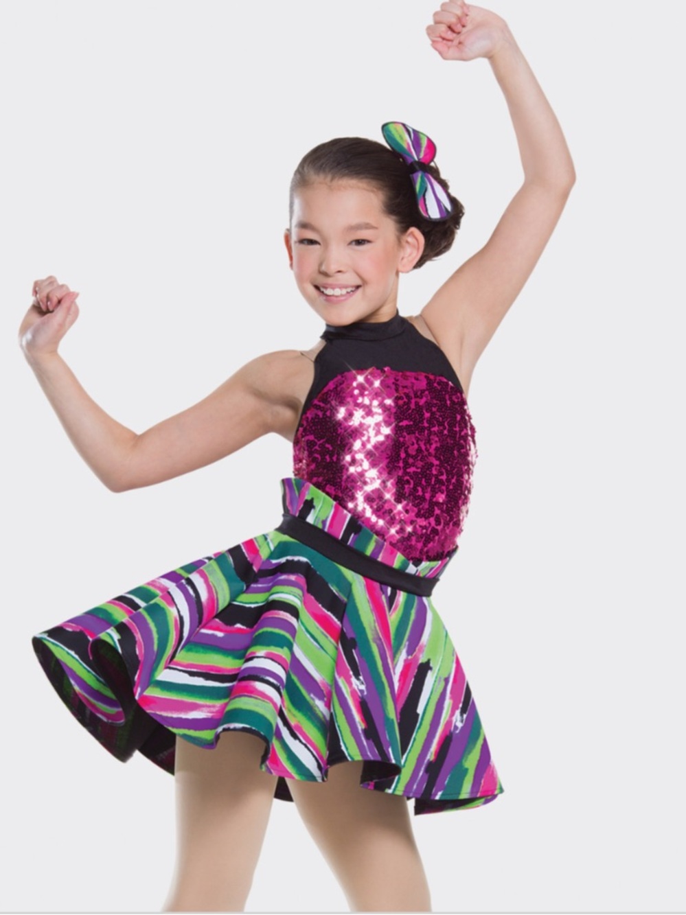 Revolution Sequin Dance Costume - Hot Pink & Multi-Color Size LC